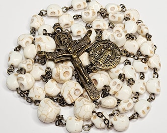 Memento Mori Catholic Rosary - Skull Bronze Rosary - St Benedict Rosary - Day of the Dead - All Souls Day - Personalized Rosary