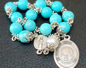 St. Maximilian Kolbe Chaplet: Blue Howlite Beads, Catholic Gift