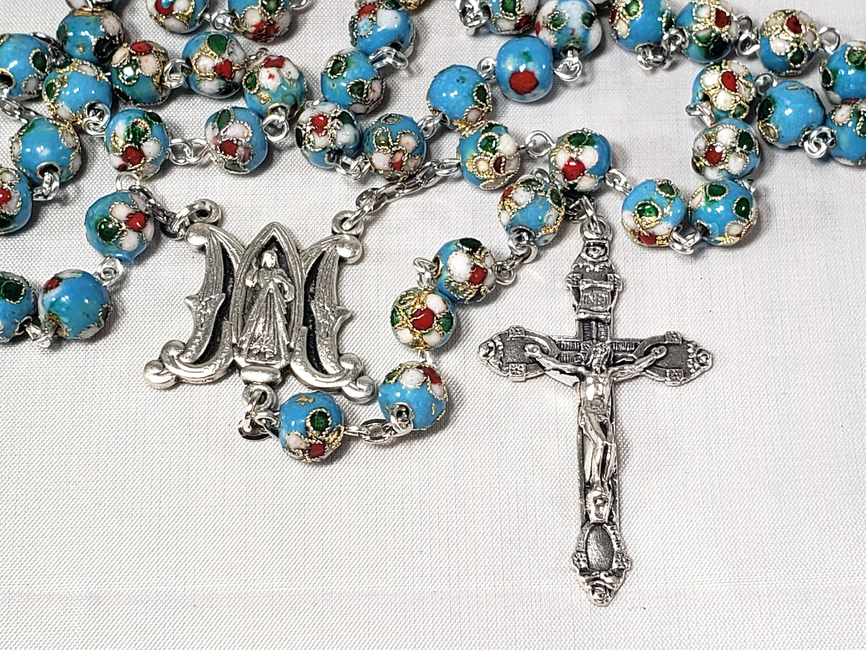 Divine Mercy Traditional Catholic Rosary Crucifix Blue Etsy