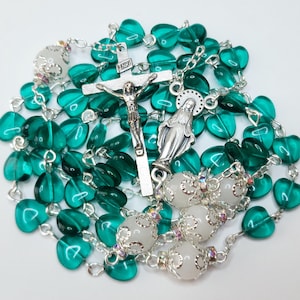 Emerald Green Heart Rosary: Catholic Gift, Personalized Baptism Rosary
