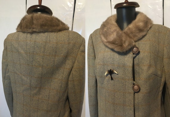 Vintage 1950s wool jacket with real mink collar - image 6