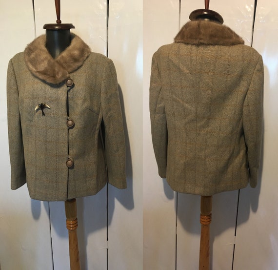 Vintage 1950s wool jacket with real mink collar - image 2