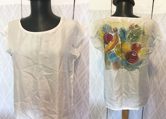 80s Hand Painted Silk blouse