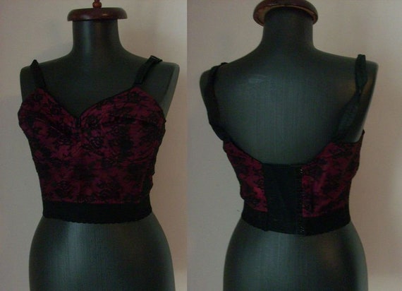 Vintage 50's Triumph black purple lace corset bra - image 2