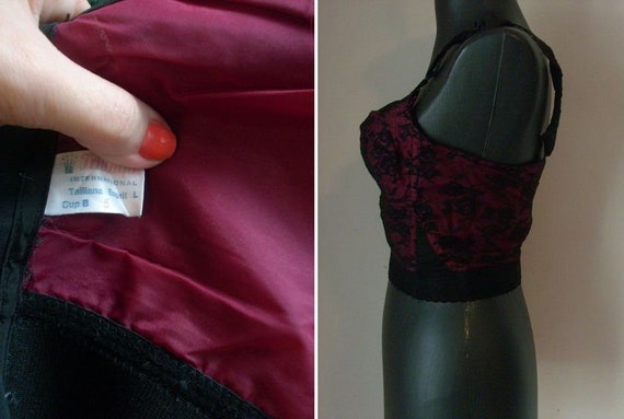 Vintage 50's Triumph black purple lace corset bra - image 3