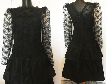 Vintage 80s taffeta and lace dress