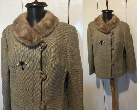 Vintage 1950s wool jacket with real mink collar - image 1