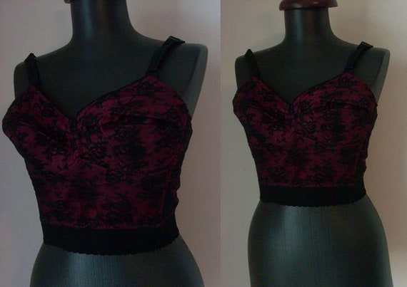 Vintage 50's Triumph black purple lace corset bra - image 1