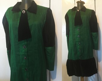 1970s dress natural silk taffeta and black velvet cotton