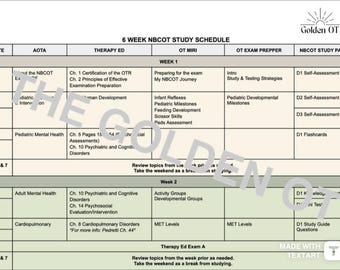 6 Week NBCOT Study Schedule