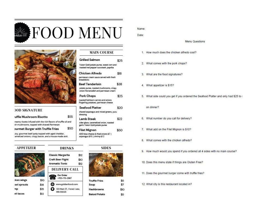 Cognitive Activity - Menu - Etsy