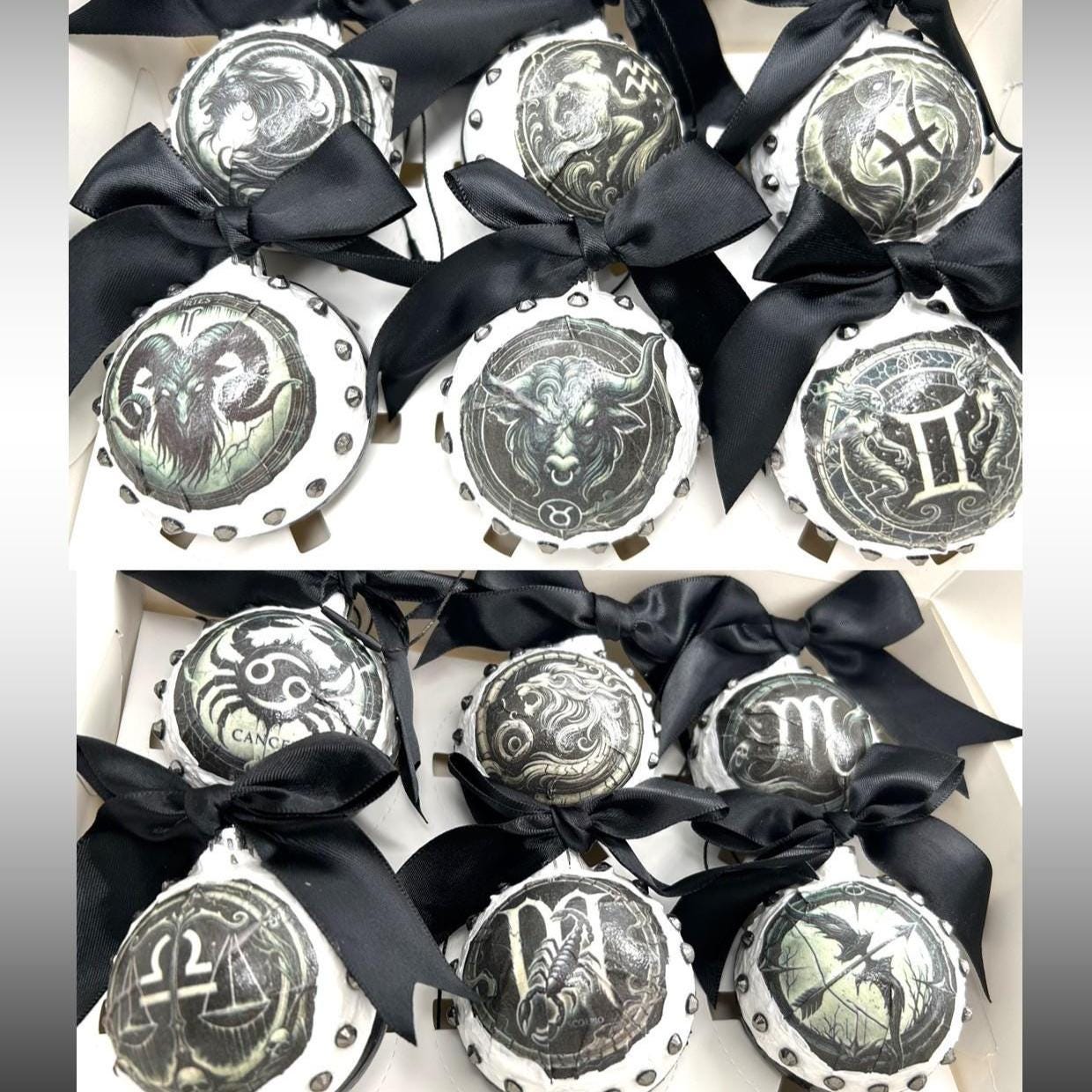 Set of 12 Gothic Zodiac 6cm Baubles (Ready Now) only one set available