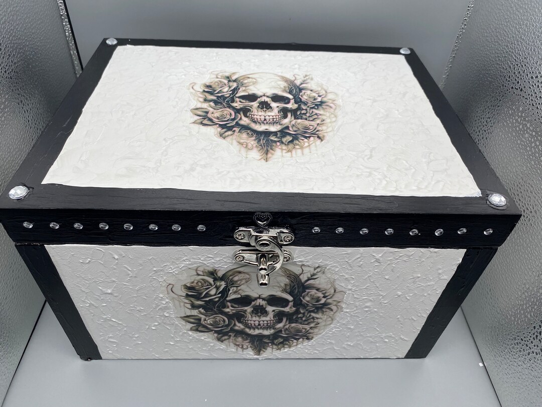 Skull Box With Roses Gothic Skull and Roses Keepsake Box - Black and White Decoupage - Etsy