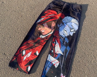 red vamp anime cartoon jeans streetfashion cosplay style 1of1 W30L30 denim tie-dye