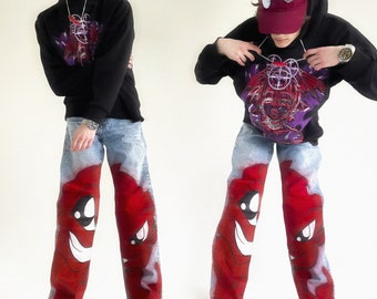 little devil jeans fashion pants y2k style red/green/blue