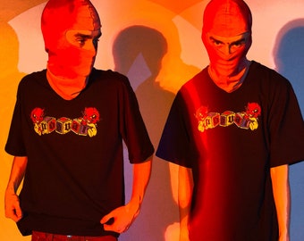 grunge black oversize t-shirt fashion wear y2k style red evil tees