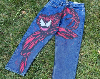 Hand-Painted Cartoon Jeans: Vintage Y2K Baggy Denim
