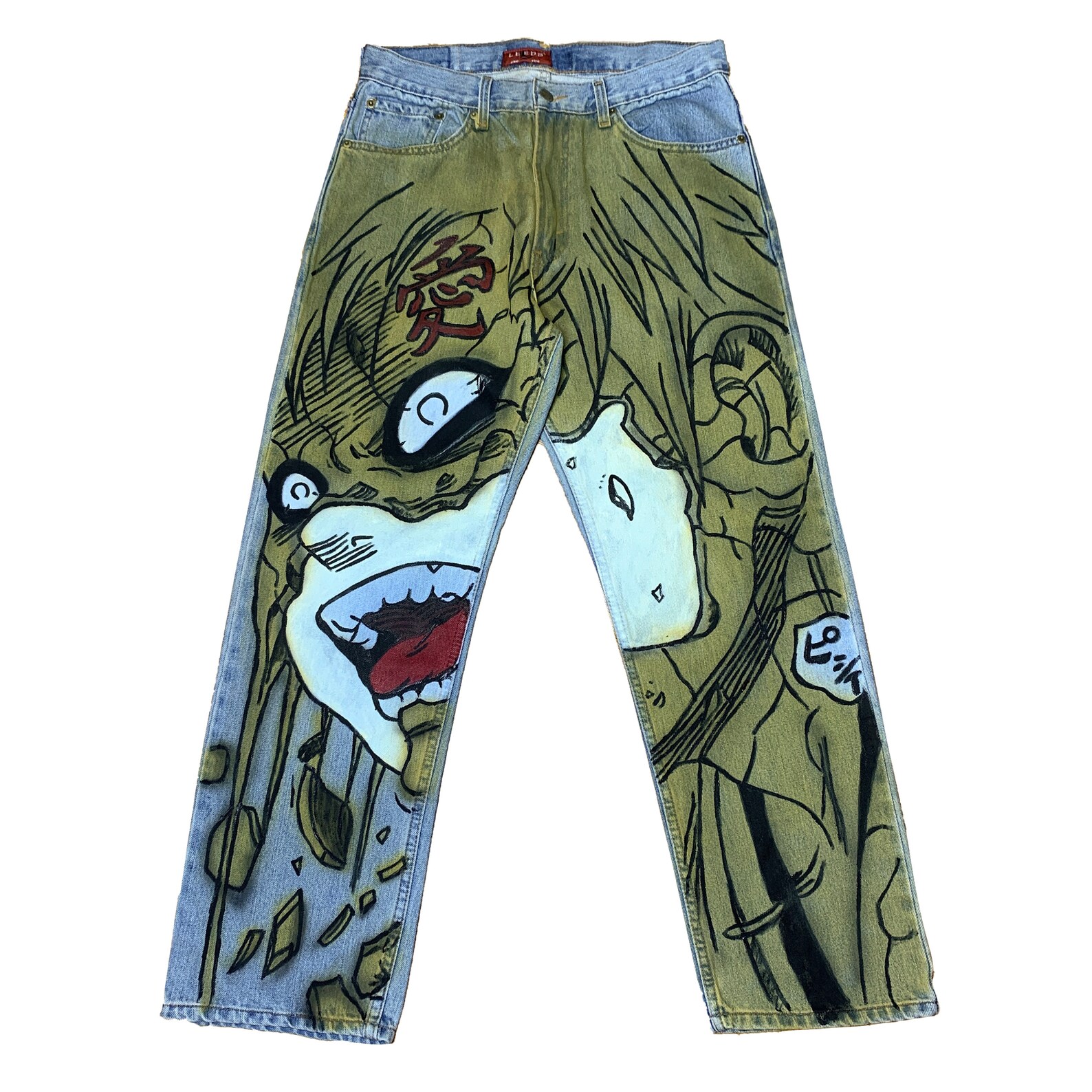Scales jeans anime pants hand painted denim cartoon manga 1 of | Etsy