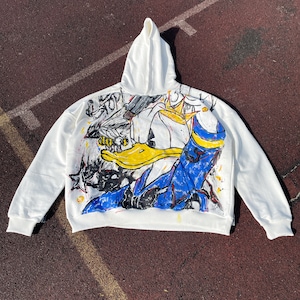 sudadera con capucha de anime gris personalizada con aerógrafo de gran tamaño con ropa y2k para hombre y mujer unisex