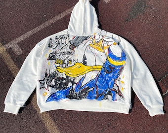 Oversize Airbrush Custom Grey Anime Hoodie With Y2k Wear Mens