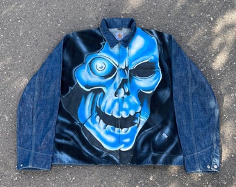 XL blue grunge jacket overshirt y2k style baggy fit swag streetwear