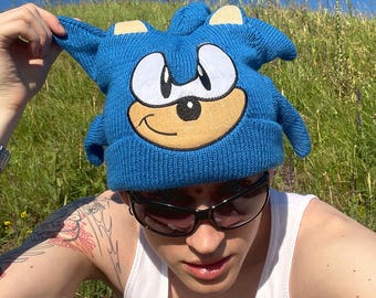 anime knit hat blue cartoon plush