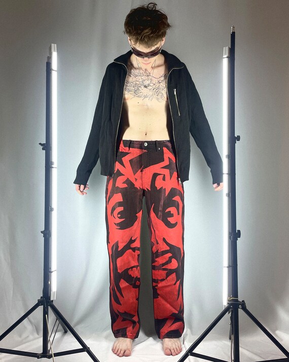 Grunge Jeans With Pattern Skeleton Bone Mens Fashion Y2k