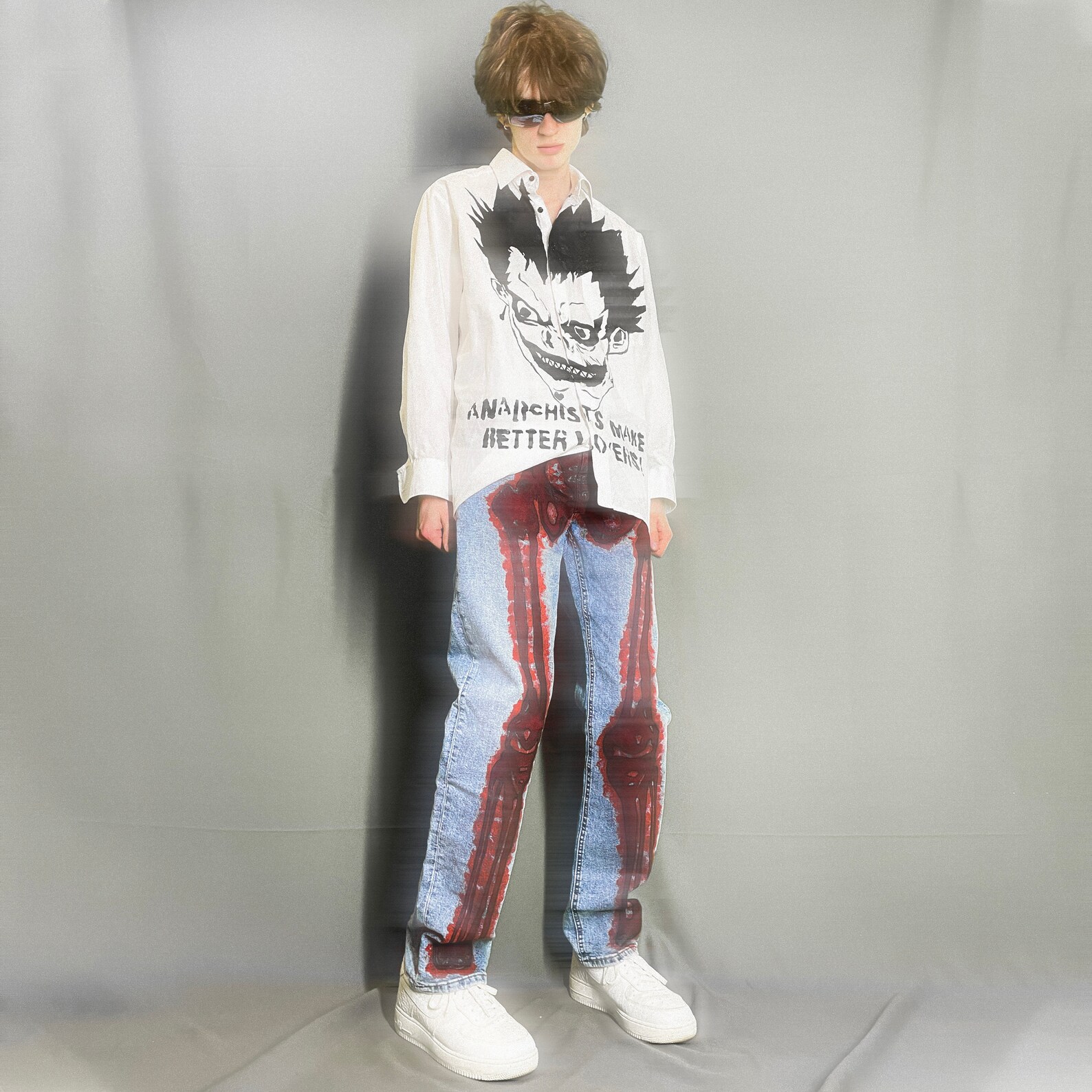 Y2k Gothic Vintage Jeans Mens Fashion Pants X Ray Graffiti Denim Bone ...