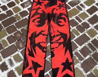 Handpainted Grunge Jeans: Y2K Skeleton Bone Pattern, Baggy Fit