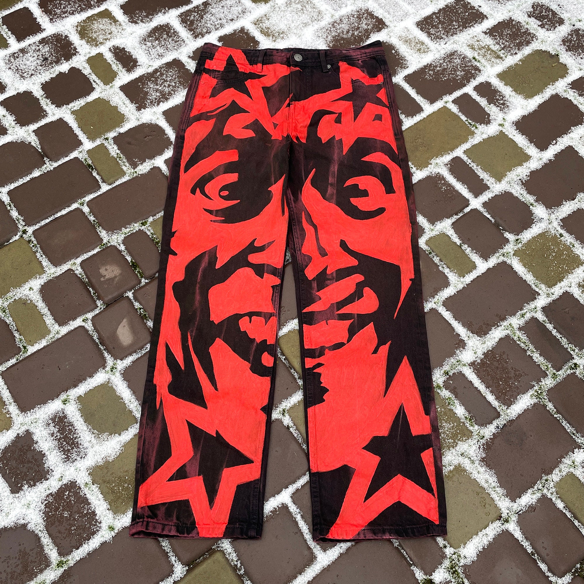 Grunge Jeans With Pattern Skeleton Bone Mens Fashion Y2k