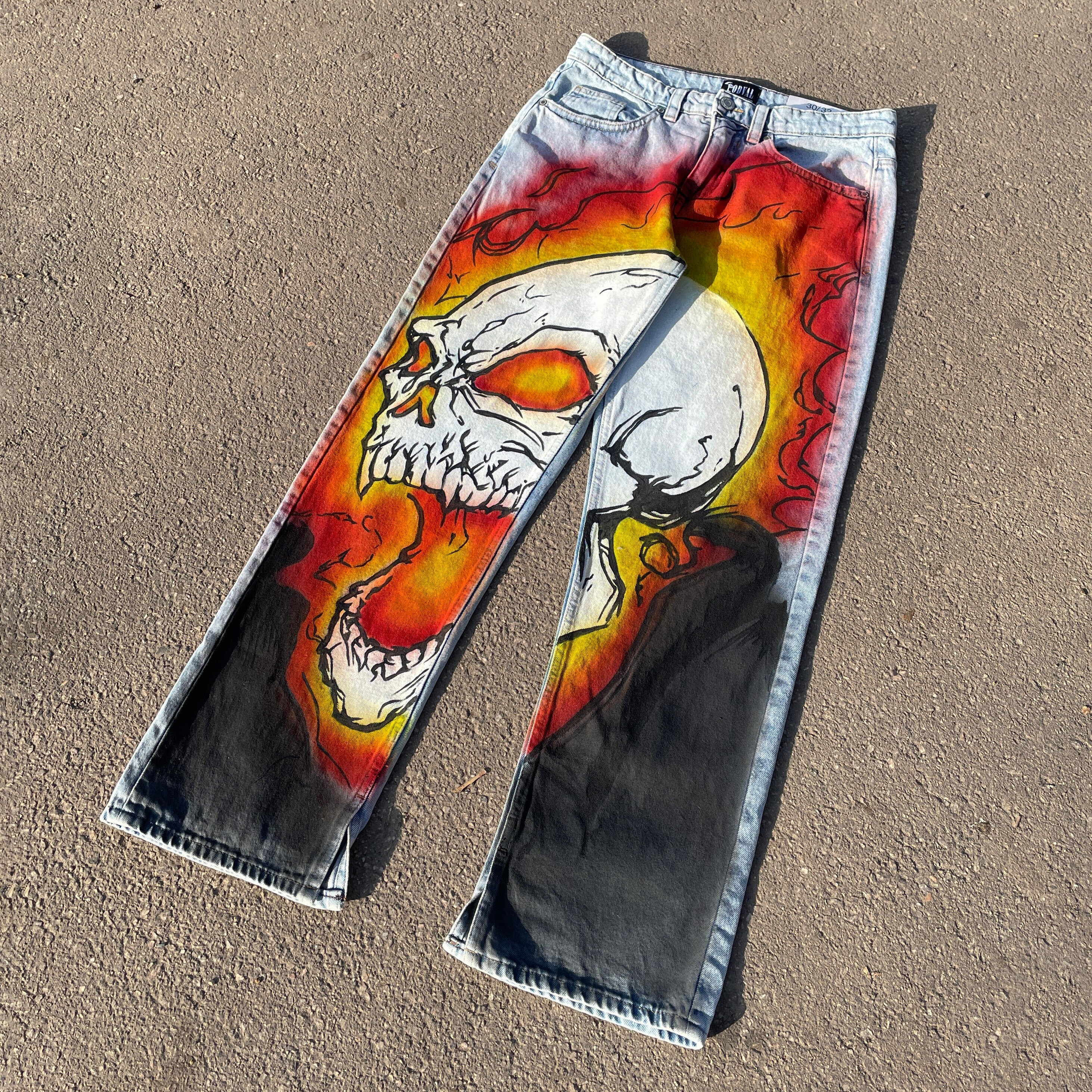 Made To Order Embroidered Monogram Baggy Denim Pants - Men - Ready