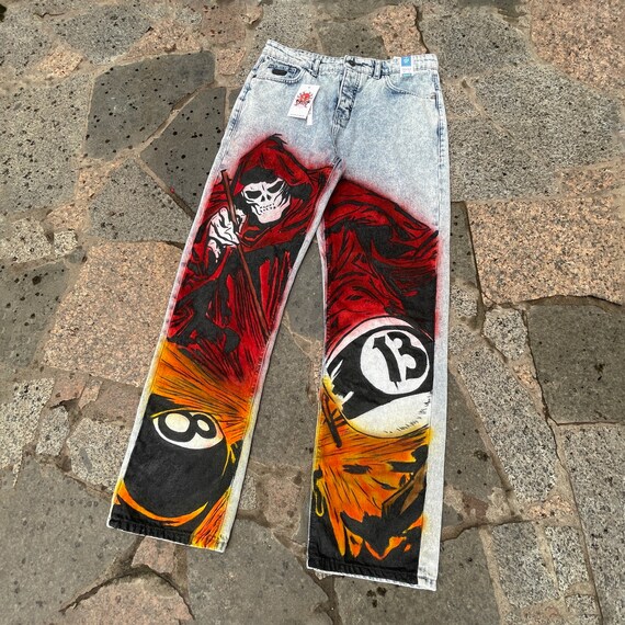 Jeans gotici personalizzati da uomo dipinti a mano di azzurro | Etsy Italia