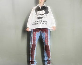 Y2k Gothic Vintage Jeans Mens Fashion Pants X Ray Graffiti