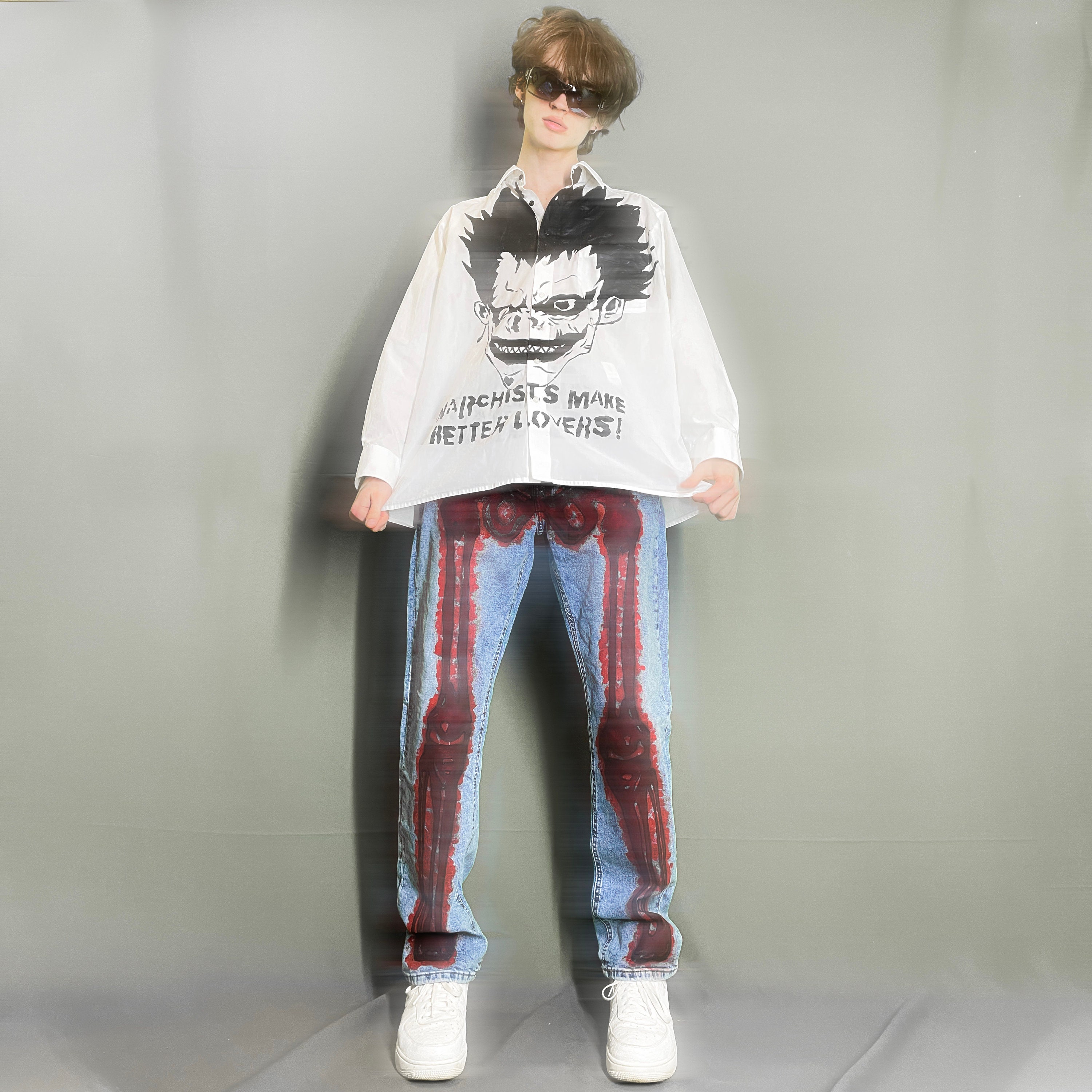Y2k Gothic Vintage Jeans Mens Fashion Pants X Ray Graffiti
