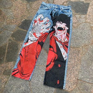 1 di 1 personalizzato anime jeans cartone animato pantaloni uomo stile personalizzato streetwear cosplay moda manga denim W30L32