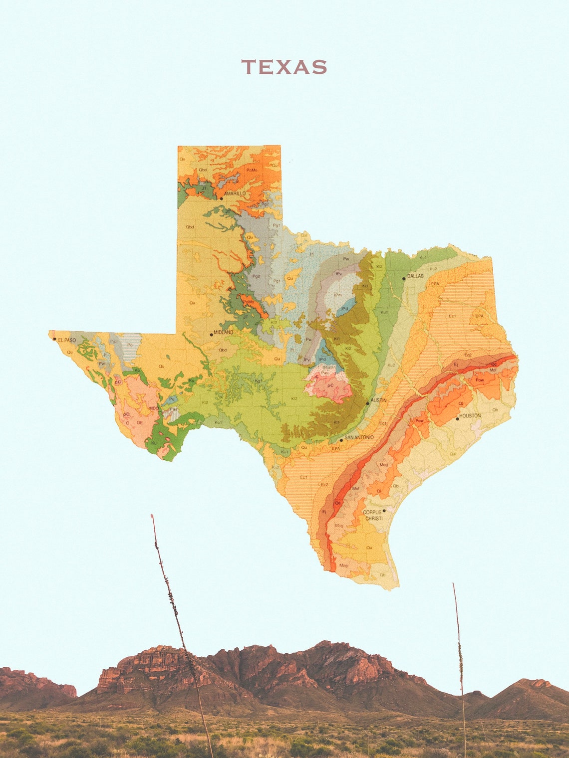 Texas Geologic Map. Etsy
