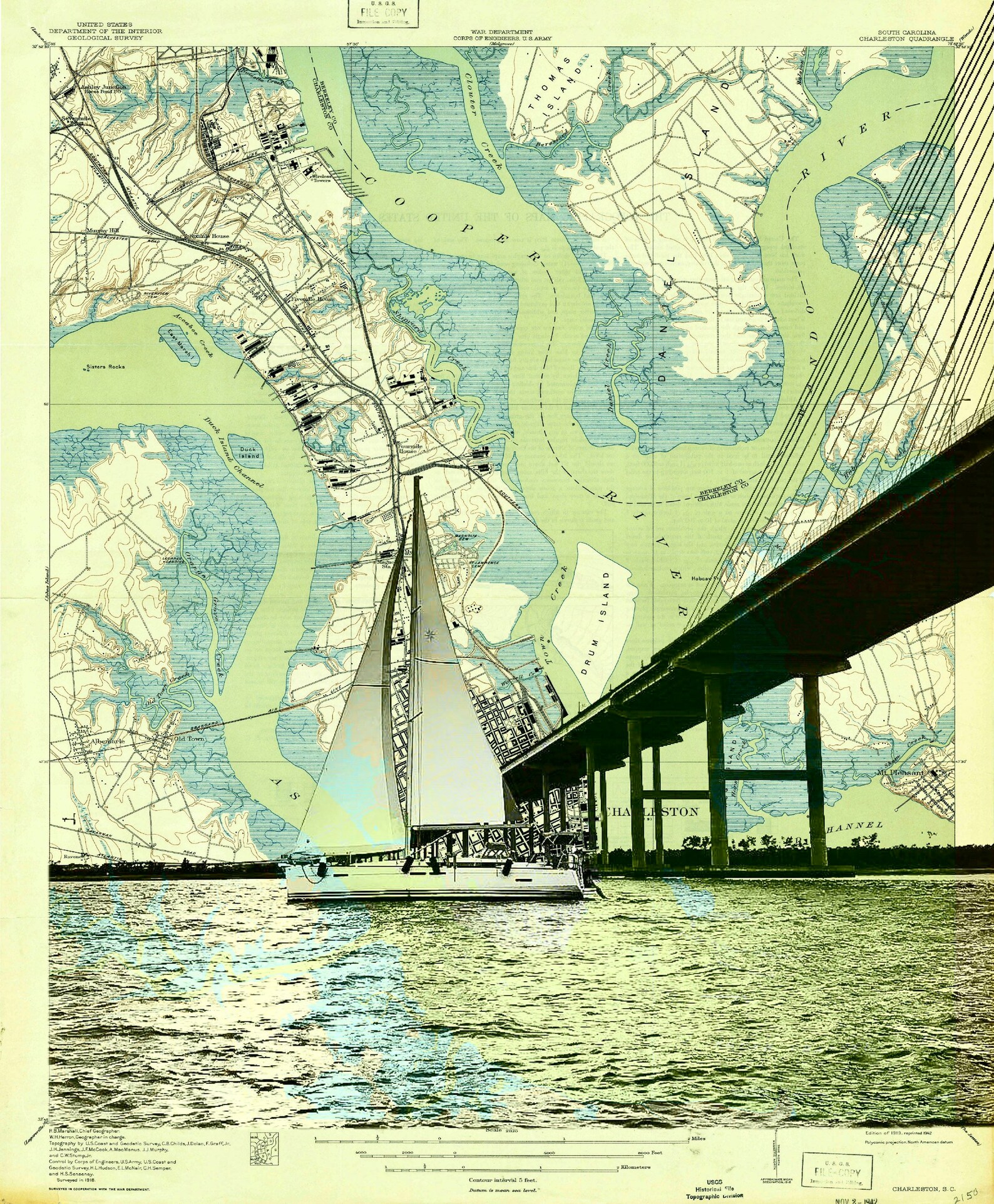 Charleston Harbor Vintage Map C1919. 20x24 - Etsy