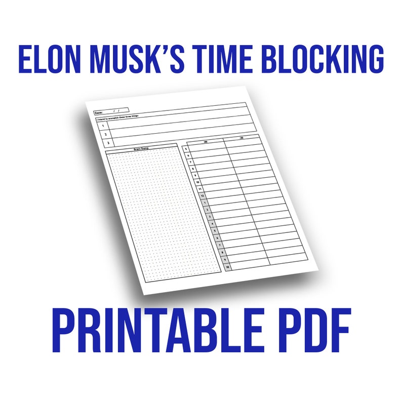 Elon Musk's Time Blocking Method Editable PDF With Brain - Etsy