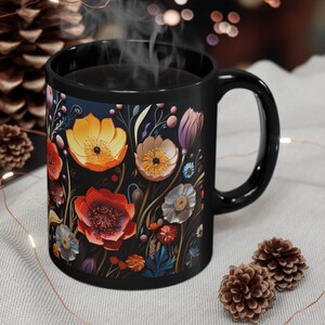 Elegance in Black Floral Mug 11oz