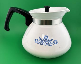 Corning Ware Blue Cornflower 6Cup Teapot P104 W/Lid Vintage Stove Top Kettle