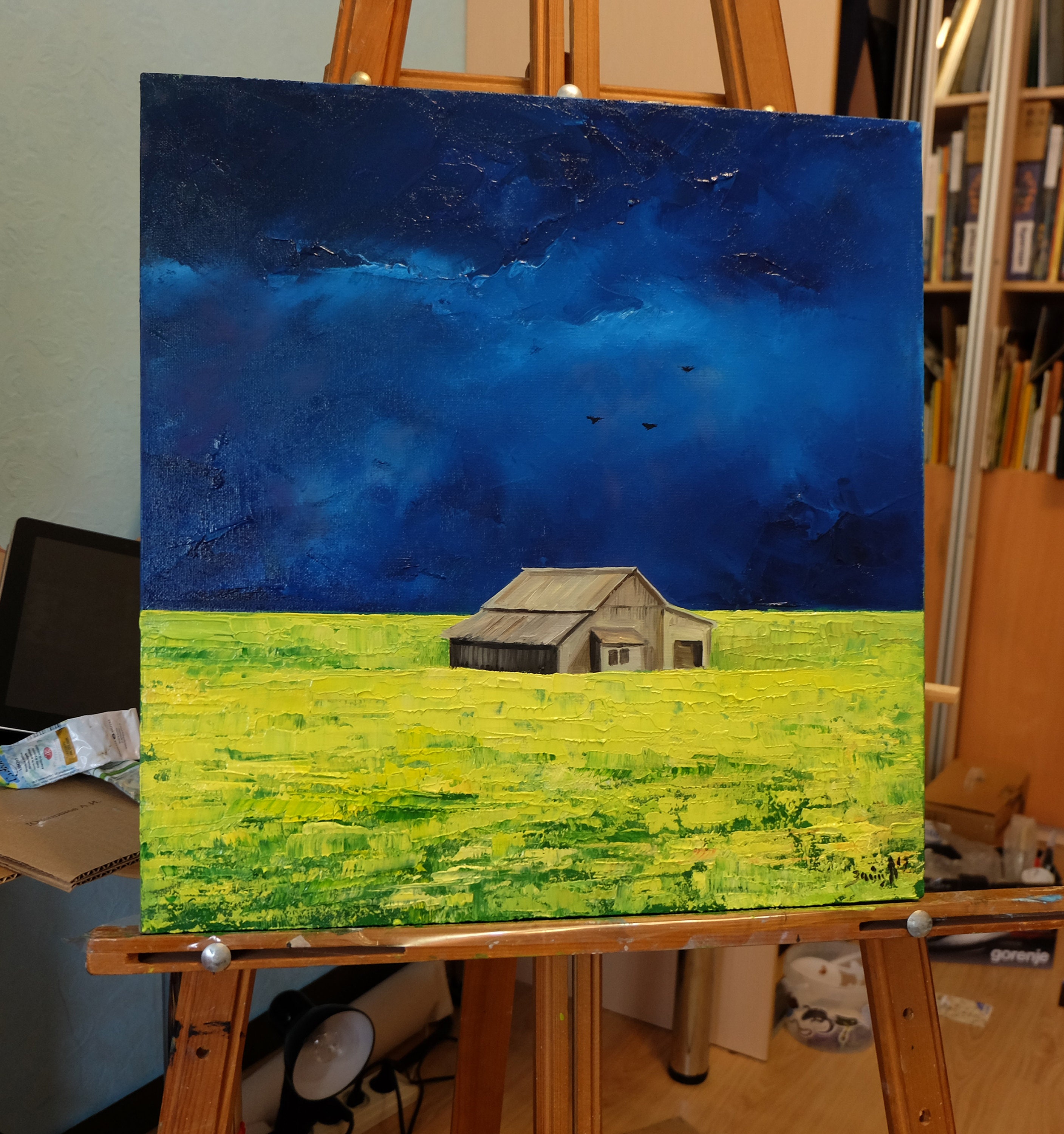 House Painting Canvas Painting House in the Field Original Etsy