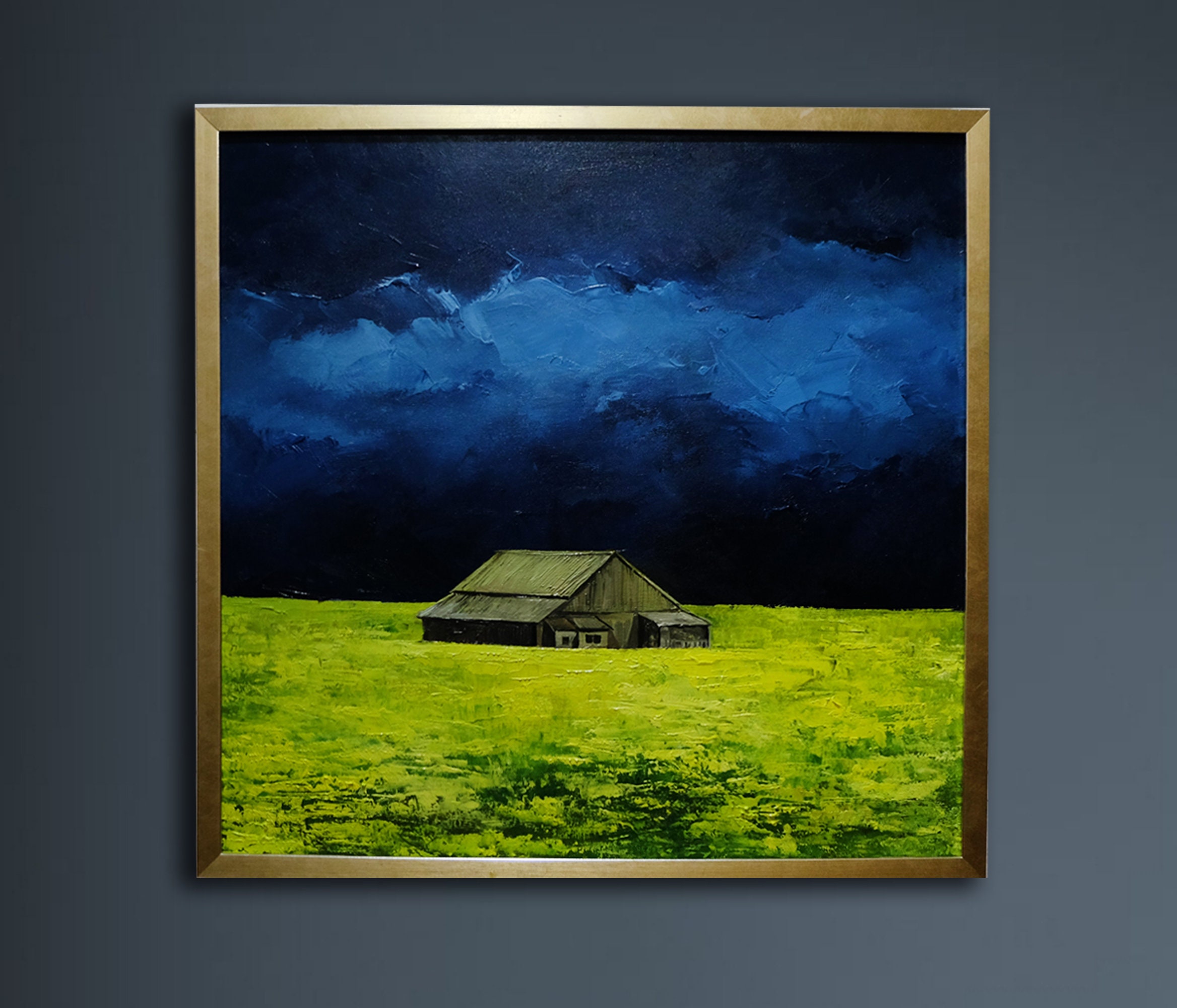 House Painting Canvas Painting House in the Field Original Etsy