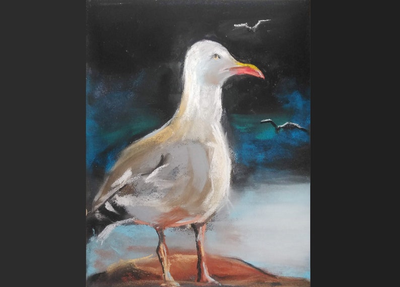 Seagull Painting Soft Pastel Original Art Wall - Seagull Wall Art Paintings Seagull Painting Soft Pastel Original Art Wall - Seagull Wall Art Paintings