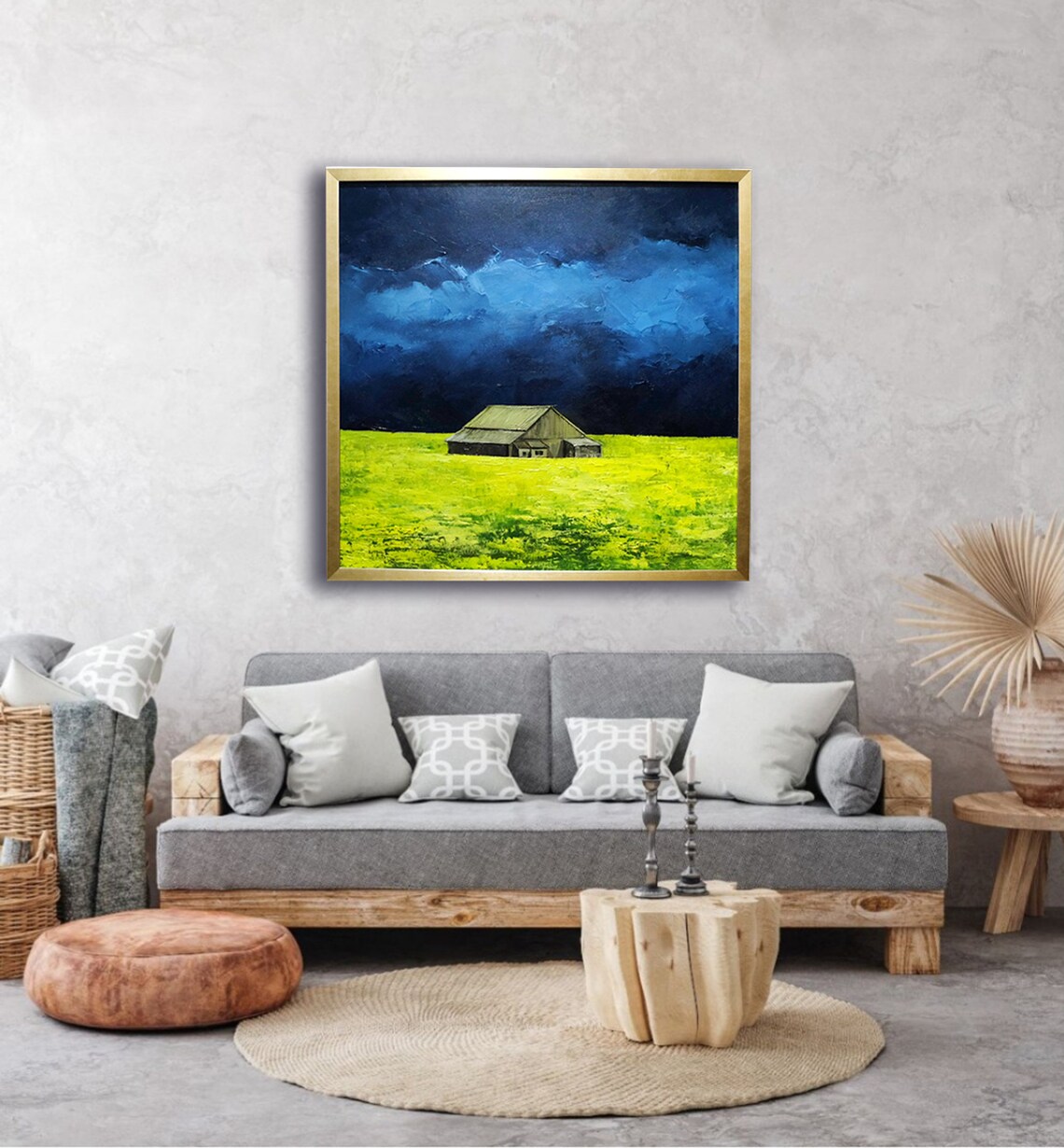 House Painting Canvas Painting House in the Field Original Etsy