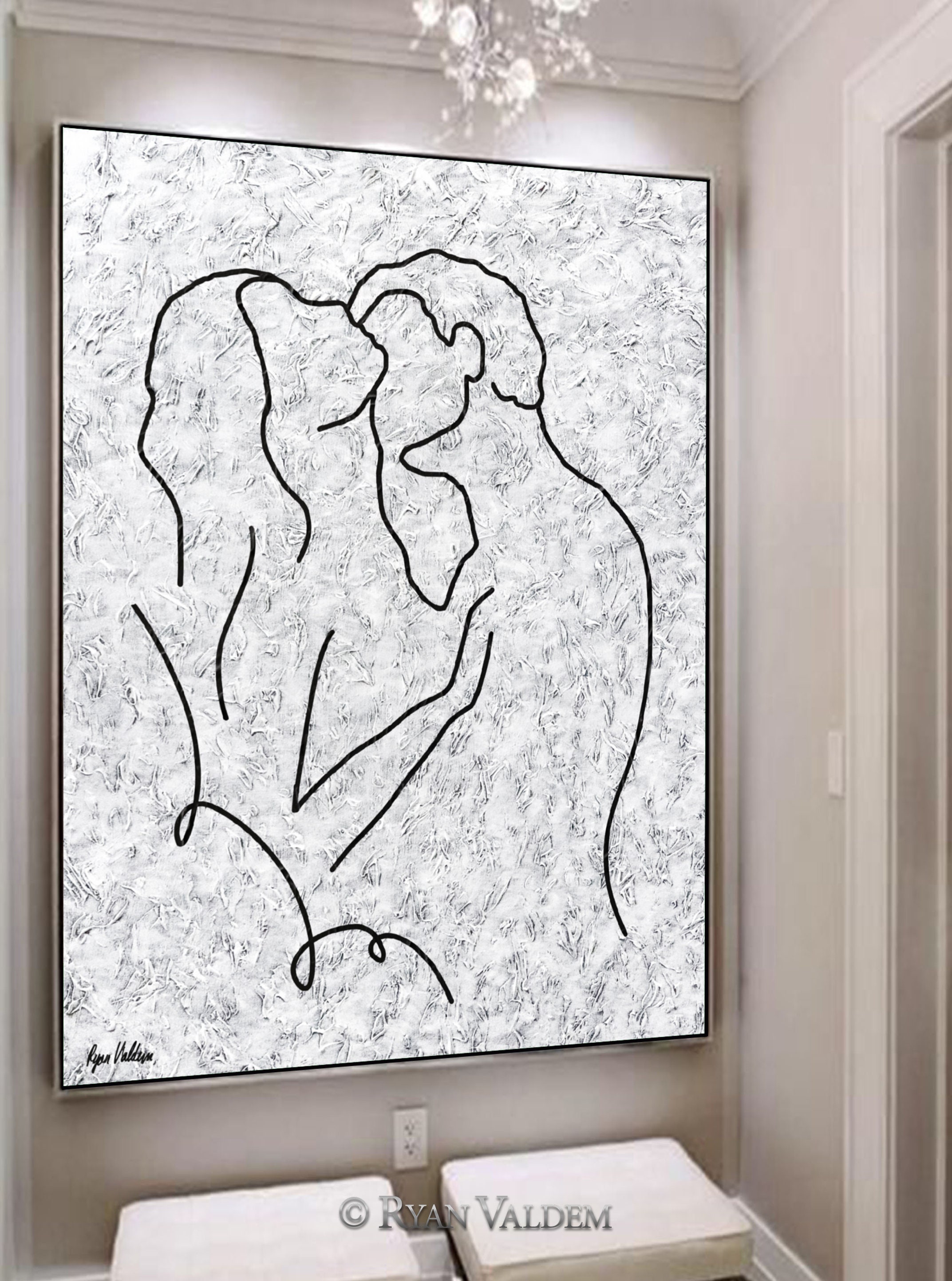Large Textured Painting Line Art On Canvas Man and Woman Art Etsy