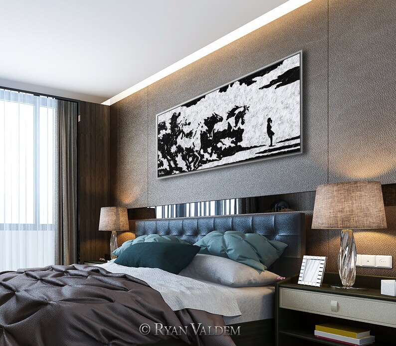 Heavy Texture Herd of Horses Express Shipping Thick Layers Art Herd vs Girl Modern Abstract Original Fearless Girl Extra Large Painting