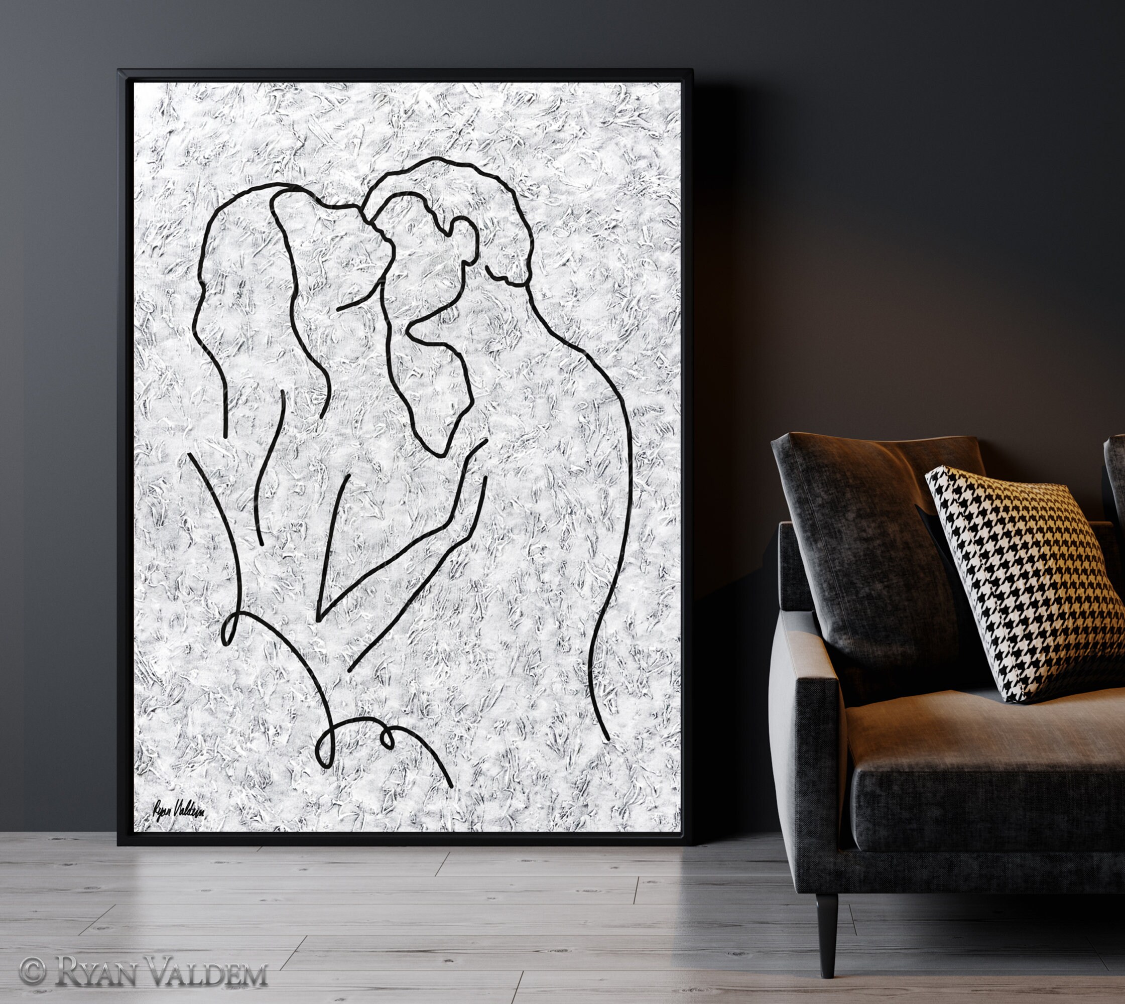 Large Textured Painting Line Art On Canvas Man and Woman Art Etsy