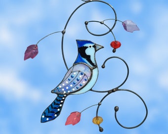 Blue Jay bird Stained Glass Gifts for Mom - Ideal Mother's Day Gift, Best Gifts for Him - Dad Gifts & Father's Day