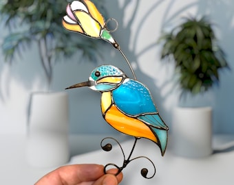 Kingfisher stained glass window hangings Suncatcher St Patricks day wall art, home decor gift for her, for him  Easter decor