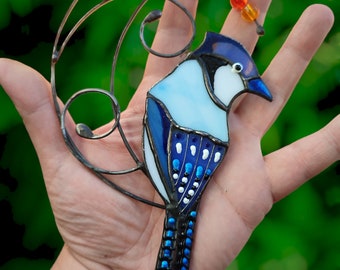 Blue jay stained glass window hangings Gifts for Mom - Ideal Mother's Day Gift, Unique Handmade Gifts for Women & Best Friends